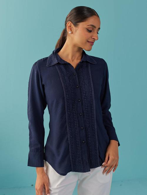 navy blue solid with work regular shirt - 21456779 - Very Small Image - 1