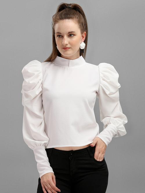 women solid puff sleeves top - 21457358 - Very Small Image - 1