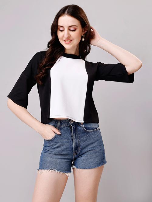 women color blocked short sleeves boxy top - 21457360 - Very Small Image - 1
