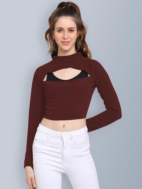 women solid cut out detailed crop top - 21457412 - Very Small Image - 1
