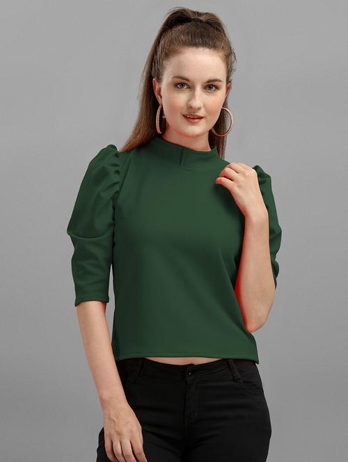 women solid puff sleeves top - 21457451 - Very Small Image - 1