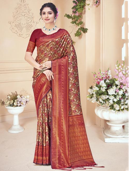 women self design tussar saree with blouse - 21457586 - Very Small Image - 1