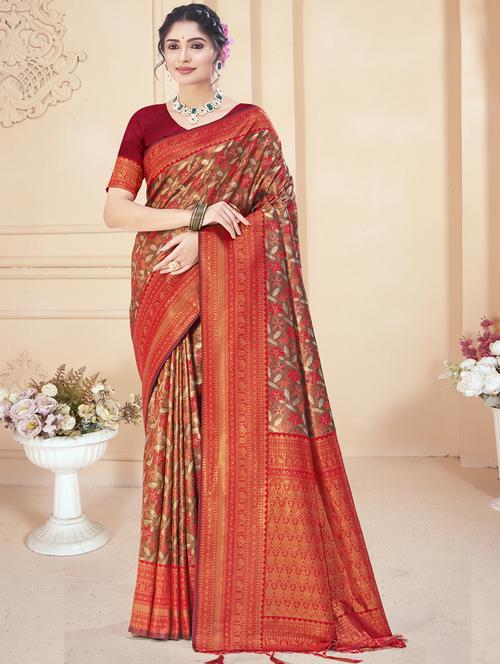 women self design tussar saree with blouse - 21457588 - Very Small Image - 1