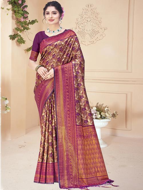 women self design tussar saree with blouse - 21457589 - Very Small Image - 1