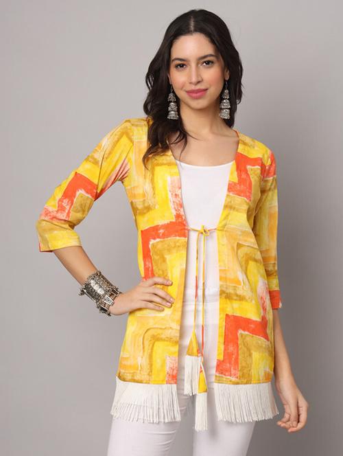 women yellow printed regular shrug - 21458049 - Very Small Image - 1