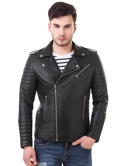 men solid long sleeved biker jacket - 21458263 - Very Small Image - 1