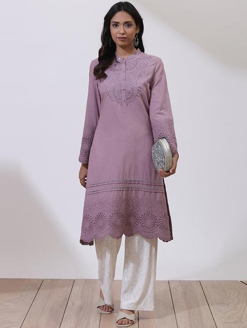 women lavender cotton a-line kurta - 21458753 - Very Small Image - 1