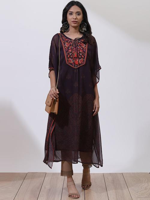 women purple cotton blend kaftan kurta - 21458773 - Very Small Image - 1