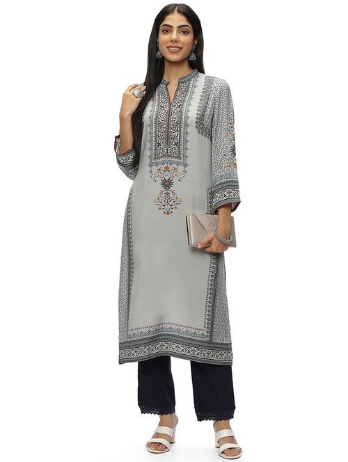 women grey viscose straight kurta - 21458775 - Very Small Image - 1