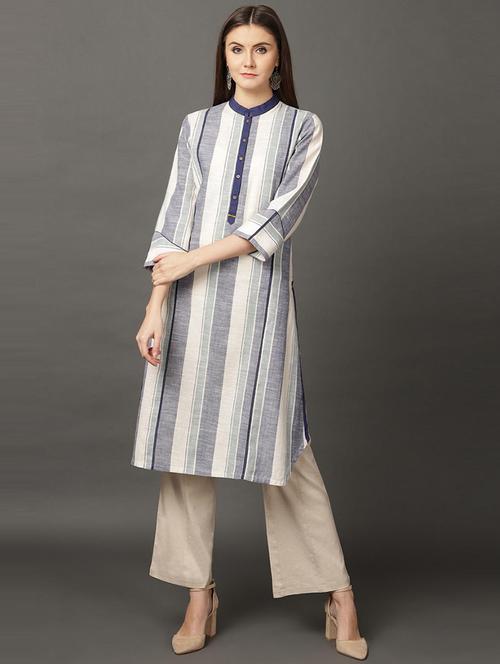 women grey cotton straight kurta - 21458842 - Very Small Image - 1