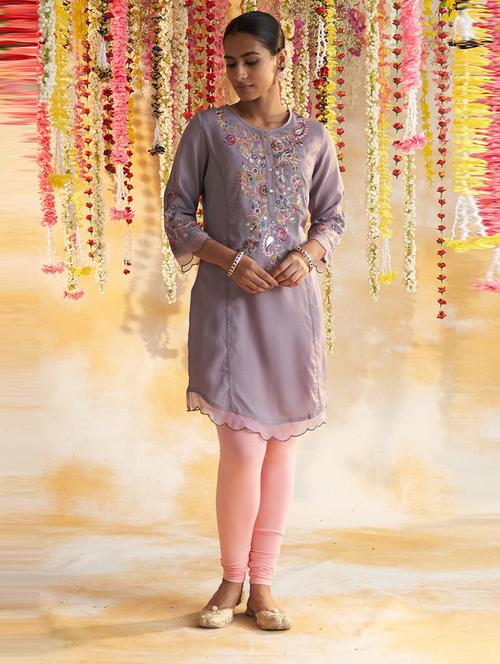 women lavender three quarter sleeve straight kurta - 21458846 - Very Small Image - 1