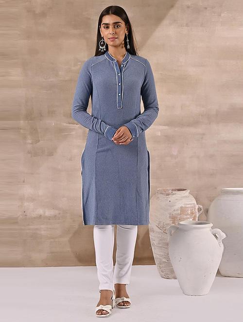 women blue straight woolen kurta - 21458867 - Very Small Image - 1
