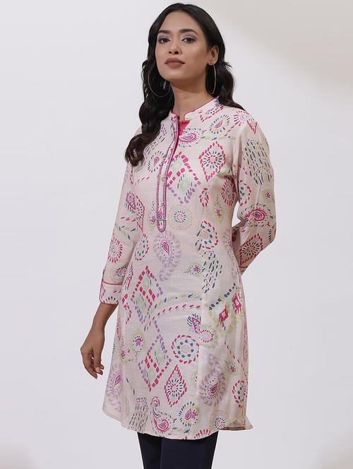 women cream viscose straight kurti - 21458900 - Very Small Image - 1