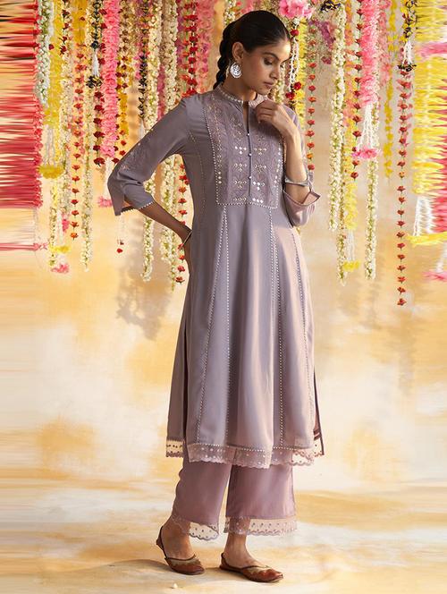 women lavender kurta palazzo set - 21458937 - Very Small Image - 1