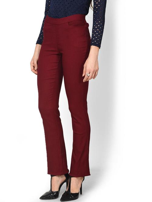 maroon solid chinos trouser - 21459094 - Very Small Image - 1