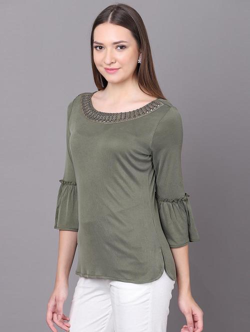 olive solid regular tunic - 21459194 - Very Small Image - 1