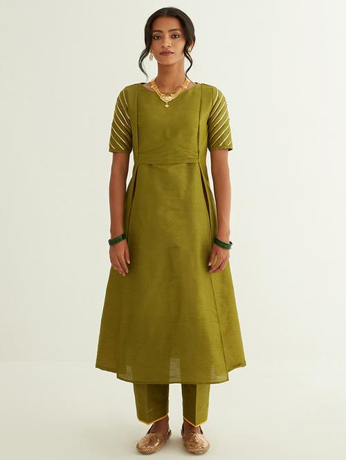 olive gotta work straight kurta - 21459262 - Very Small Image - 1
