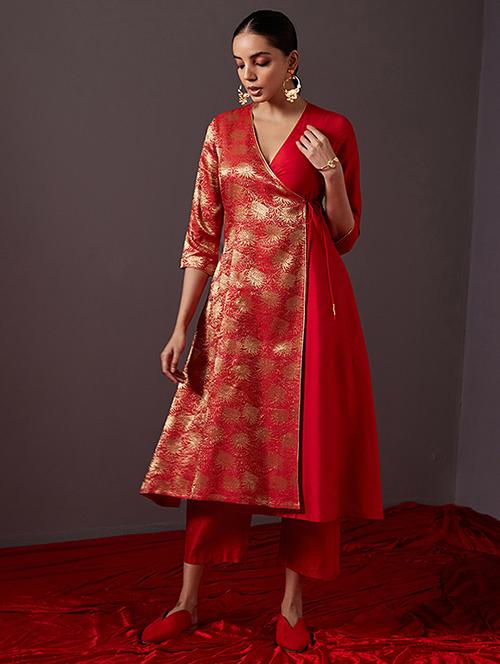 women red self design angrakha kurta - 21459293 - Very Small Image - 1