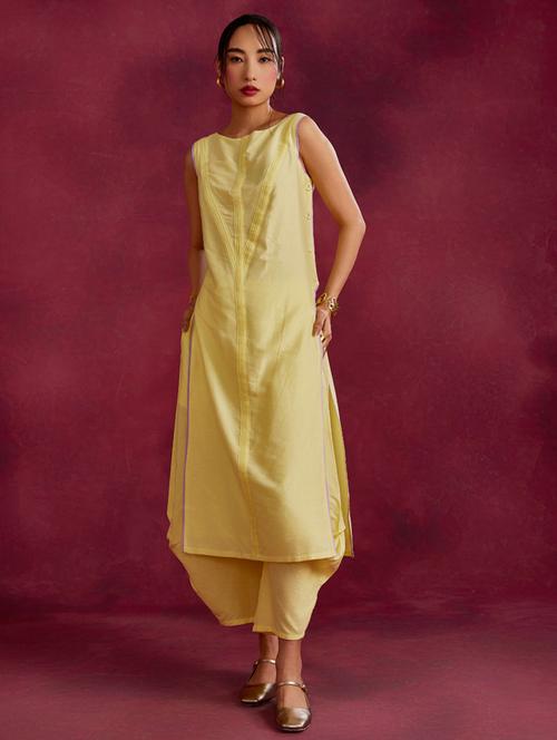 yellow solid straight kurta - 21459335 - Very Small Image - 1