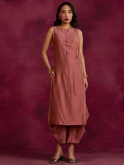 mauve solid straight kurta - 21459336 - Very Small Image - 1