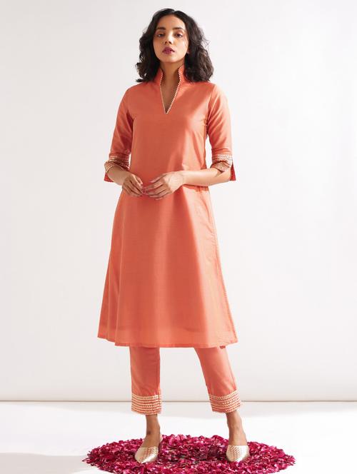 women peach solid a-line kurta - 21459379 - Very Small Image - 1
