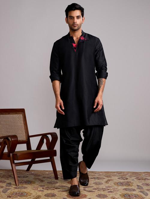 men black solid short kurta - 21459469 - Very Small Image - 1