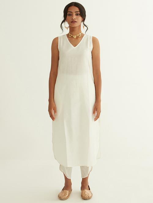 women white solid dhoti kurta set - 21459549 - Very Small Image - 1