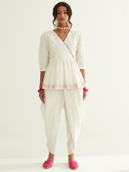 women white solid dhoti kurta set - 21459554 - Very Small Image - 1