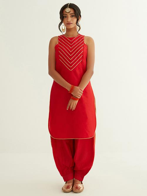 women red solid with work kurta salwar set - 21459558 - Very Small Image - 1