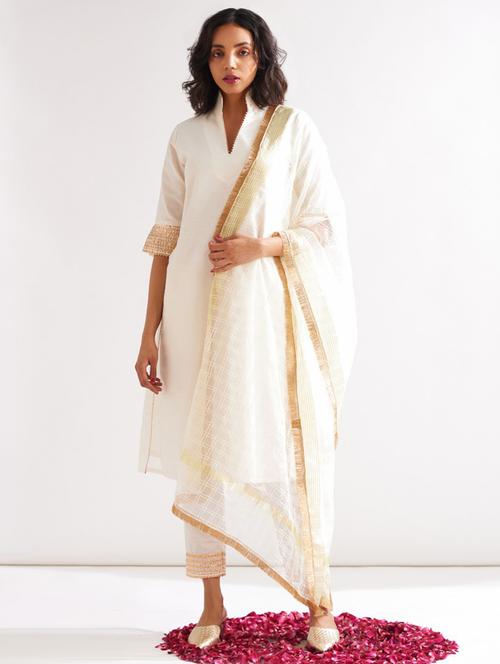 women cream kurta pant set - 21459672 - Very Small Image - 1