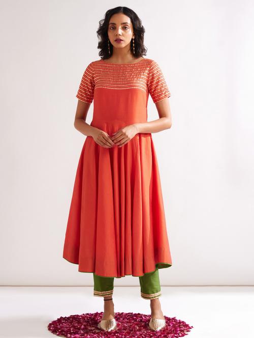 women solid gota detailed kurta pant set - 21459686 - Very Small Image - 1