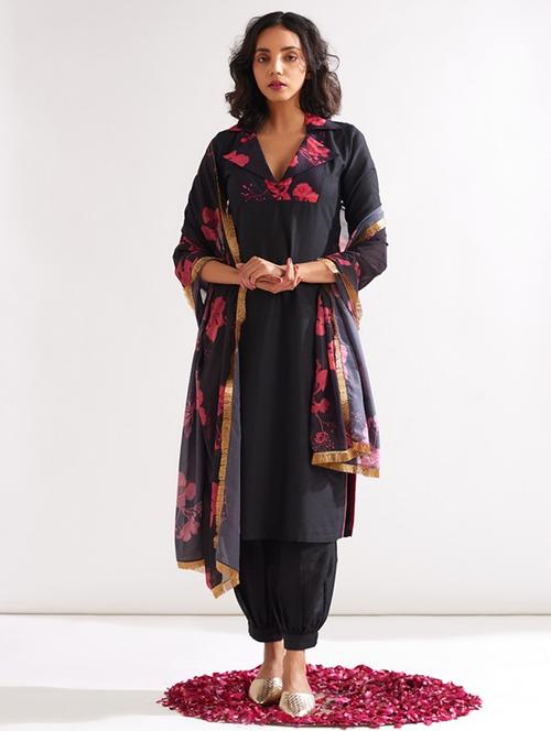 women black kurta dupatta set - 21459699 - Very Small Image - 1