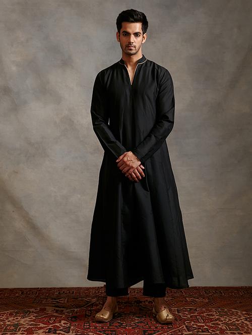 men black kurta with trousers ethnic wear set - 21459752 - Very Small Image - 1