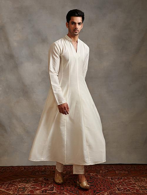 men white kurta with trousers ethnic wear set - 21459753 - Very Small Image - 1