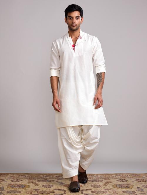 men cream kurta pyjama ethnic wear set - 21459817 - Very Small Image - 1