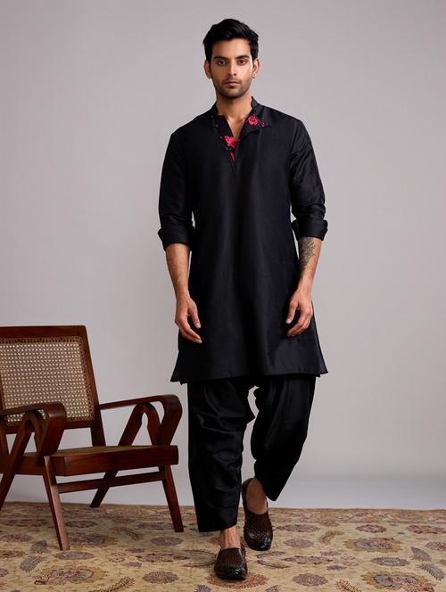 men black kurta pyjama ethnic wear set - 21459818 - Very Small Image - 1