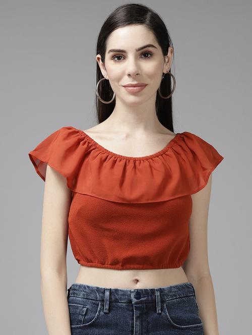 coral solid crop top - 21461415 - Very Small Image - 1