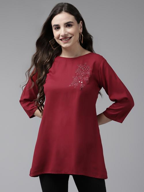 maroon embellished straight top - 21461440 - Very Small Image - 1