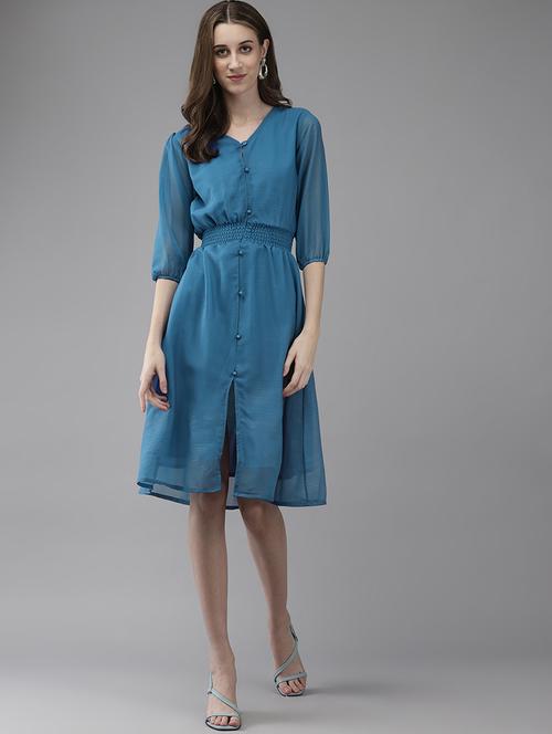 teal solid a-line dress - 21461503 - Very Small Image - 1
