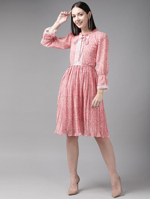 pink floral printed fit & flare dress - 21461522 - Very Small Image - 1