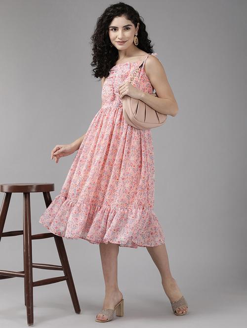peach floral printed tiered dress - 21461545 - Very Small Image - 1