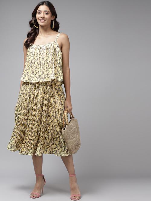 yellow floral printed layered dress - 21461560 - Very Small Image - 1