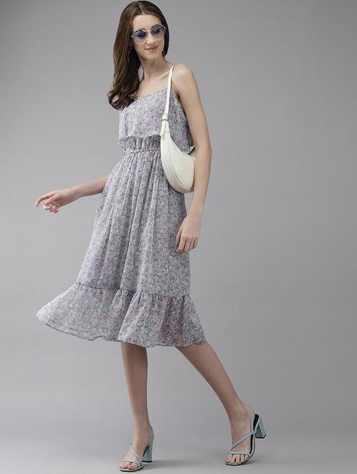 grey floral printed tiered dress - 21461604 - Very Small Image - 1
