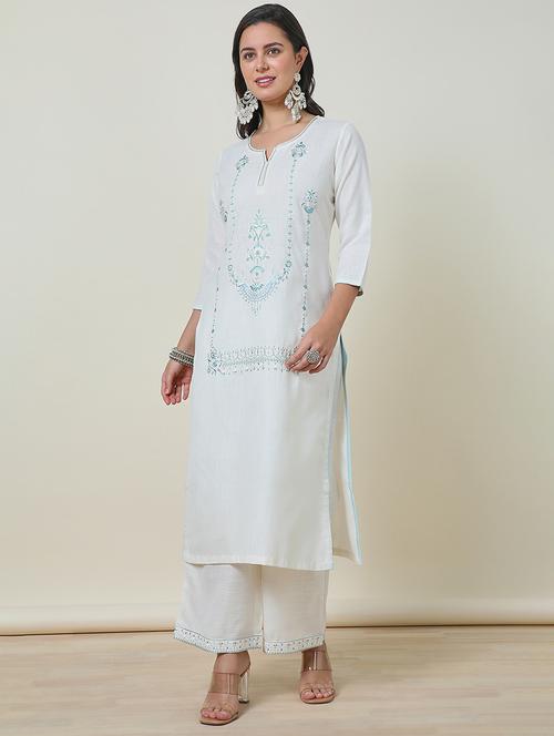 women off white kurta palazzo set - 21461903 - Very Small Image - 1