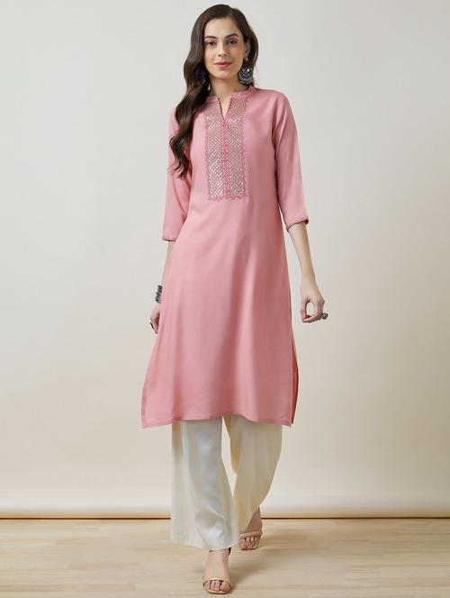 women pink rayon straight kurta - 21461933 - Very Small Image - 1