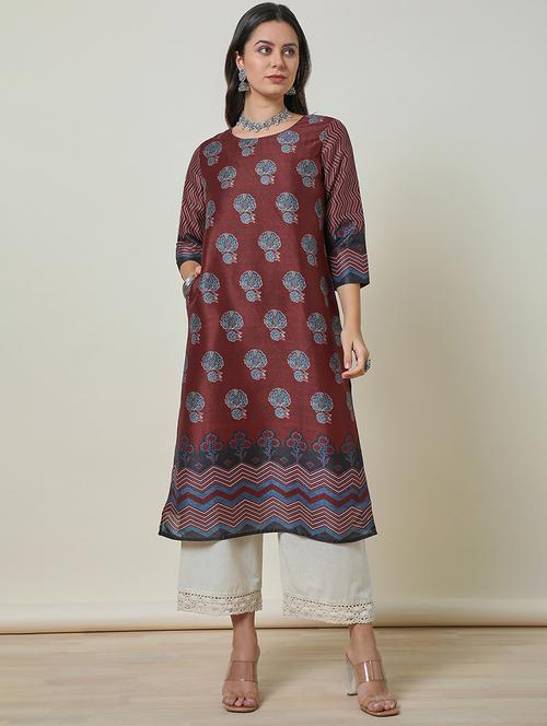women maroon rayon straight kurta - 21461950 - Very Small Image - 1