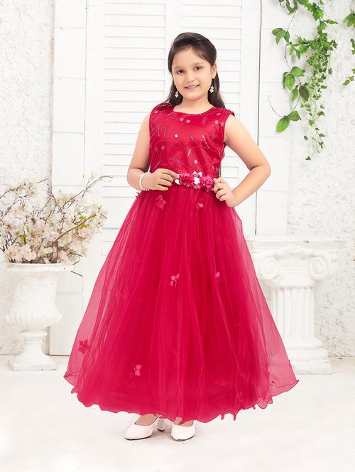 girls red self-designed frock - 21462487 - Very Small Image - 1