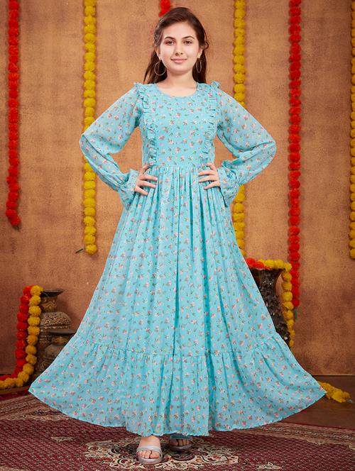 girls full length floral printed frock - 21462504 - Very Small Image - 1