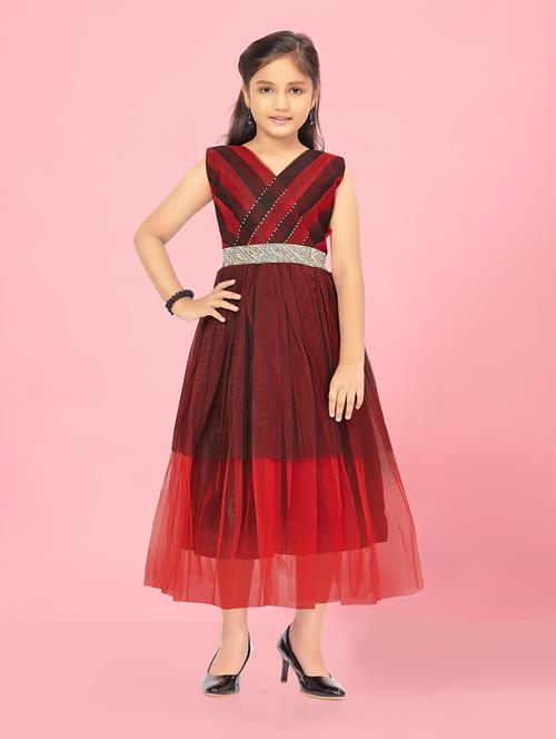 girls red self-designed frock - 21462506 - Very Small Image - 1