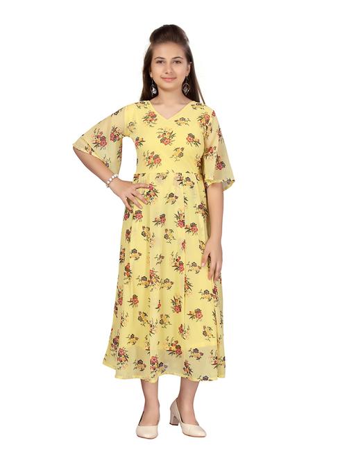 girls full length floral printed frock - 21462511 - Very Small Image - 1